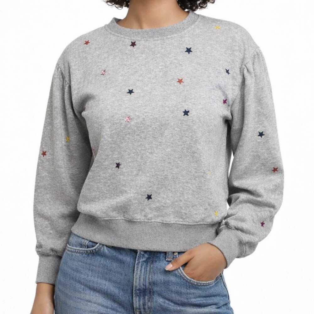 AG Adriano Goldschmied Girls Sweatshirt Medium Gray Puff Sleeve Embroidered Star